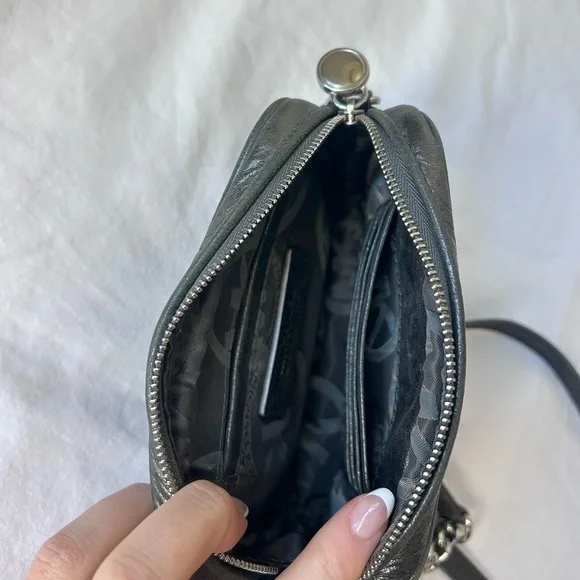 MICHAEL Michael Kors Jet Set Mini Crossbody Bag Leather Metallic Dark Silver - Picture 5 of 9